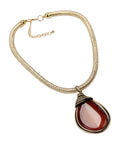 Bold Resin Stone Pendant Necklace With Long Rope Chain For Women Dope Statement Jewelry With Jeweled Metal Wire Accent
