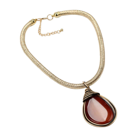 Bold Resin Stone Pendant Necklace With Long Rope Chain For Women Dope Statement Jewelry With Jeweled Metal Wire Accent