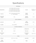 Specifications table for Compact LiDAR Ranging Sensor With 8m Range Low Power Draw Plug And Play Easy To Integrate Mini Laser Module Using TOF Tech Packed With Adaptive Algorithms For Reliable Performance In Real World Environments