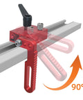 Go To T Track Aluminum Miter Track Jig Kit for Table Routers, red aluminum T-track with 90-degree adjustable arm visible