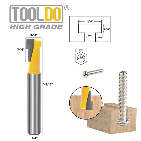 Keyhole Router Bit Set With One Quarter Inch Shank, Five Piece Cutter Kit With Carbide Inserts, Rock Solid Steel Body, Anti Recoil