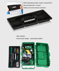 Portable Stainless Steel Toolbox With Double Layer Design, Organizer Tray And Lock, showing compartments for tools