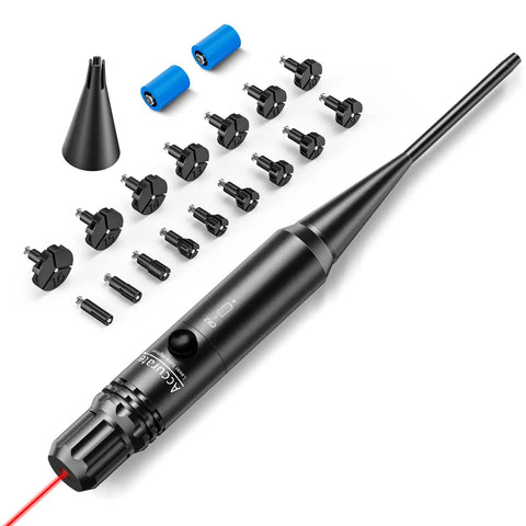 Laser Bore Sight Kit For 177 To 12 GA Caliber Rifles And Pistols With Green Or Red Laser, 16 Adapters, Big Button Switch