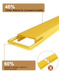 Pair of yellow 72-inch pallet fork extensions, 4.5-inch wide steel, heavy-duty for forklifts