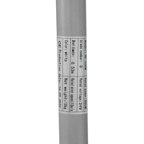 Specification label on Vertical Wind Turbine Generator 24V 100W Off Grid Kit With Three Blade Helical Axis Rotor And Intelligent Controller