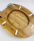 Universal Solid Wood Toilet Seat With Thick Padded Cover And Soft Close Lid with rustic wood finish and easy swap hinges.