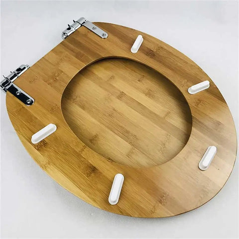 Universal Solid Wood Toilet Seat With Thick Padded Cover And Soft Close Lid with rustic wood finish and easy swap hinges.