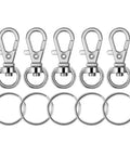 Heavy Duty Metal Swivel Lanyard Snap Hook Kit With Matching Split Key Rings For Everyday Carry Bag Charms And Killer DIY Jewelry Creations That Are Hella Durable - Set of 5 stainless snap hooks with split key rings.