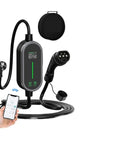 Premium 3600W Portable EV Charger With Smart App Control And 33 FT Type 2 To J1772 Cable, showing charging unit and mobile app.