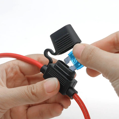 Inline Automotive Blade Fuse Holder Kit With 24 Car Fuses Pack Of 5 Heavy Duty Quick Attach Circuits being installed