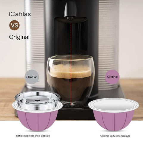 Comparison of iCaflas stainless steel capsule and original Vertuoline capsule with Nespresso machine