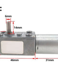 Top Shelf High Torque Worm Gear Motor Reversible Dc Geared Speed Reducer Unit Built Different For Diy Automation Hobby Projects And Smart Home Appliances 6V 12V 24V Ready with size dimensions.