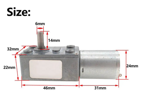 Top Shelf High Torque Worm Gear Motor Reversible Dc Geared Speed Reducer Unit Built Different For Diy Automation Hobby Projects And Smart Home Appliances 6V 12V 24V Ready with size dimensions.
