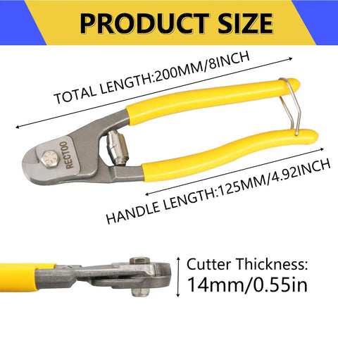 Heavy Duty 8 Inch Wire Cutter For Stainless Steel Wire Rope Up To One Quarter Inch Precision Clean Cuts Without Fraying