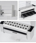 Hella Sturdy Desktop Tool Organizer Rack With Smooth Glide Drawer And Open Niches, showcasing side and top compartments.