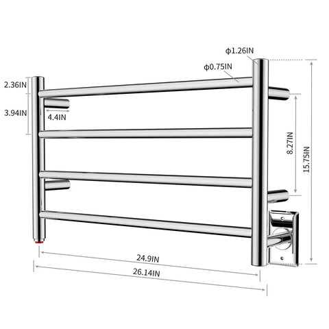 4 Bar Towel Warmer Wall Mount Drying Rack With Mirror Polish Stainless Steel 304 Plug In Bath Heater Ultra Fast 60W