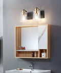 20.1 Inch Black Vintage Bathroom Vanity Light With Modern Glass Globe Shade Brass Wall Lamp installed above mirror