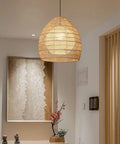 Rattan Wicker Pendant Light Lampshade Basket Ceiling Chandelier Boho Home Decor in kitchen setting, 13.7 Inch Diameter