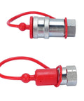Heavy Duty Hydraulic Quick Connect Coupler One Quarter Inch Npt 4000 Psi Hardened Steel Fitting Dust Caps Included Leak Proof Secure Lock Works Well For Big Tasks Demand Real Deal Specs And Kick Ass Performance. red cap
