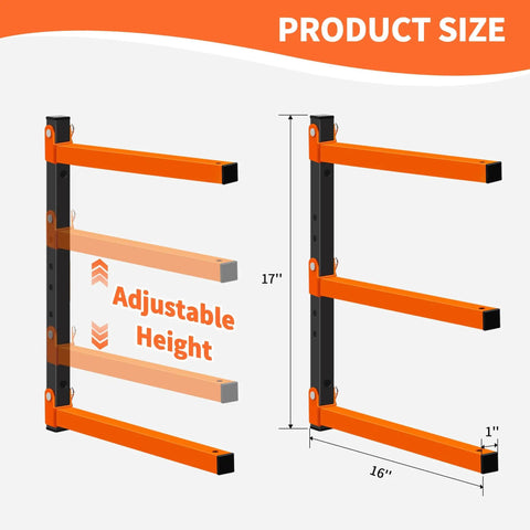 Product dimensions of Heavy Duty Wall Mounted Lumber Storage Rack Three Level Four Pack For Garage Storage Holds Wood Pipes And Skis