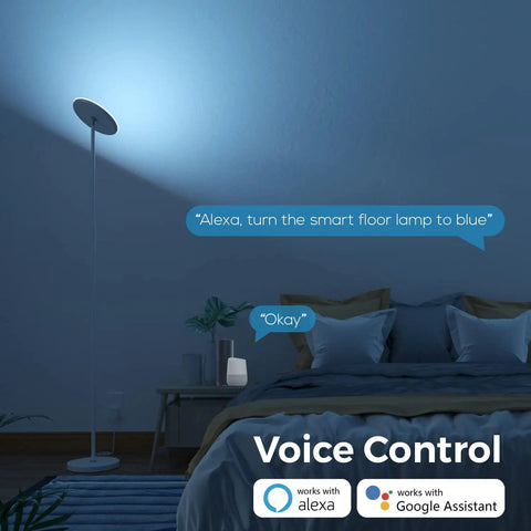 Smart Floor Lamp WiFi With Alexa And Google Home, 24W RGBW Dimmable Torchiere in bedroom with voice control feature