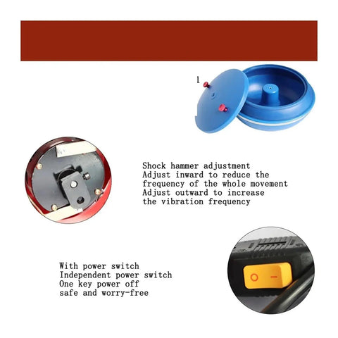 Vibrating Rock Tumbler Polisher For Jewelry Making, 5Kg Capacity with power switch and shock hammer adjustment details