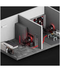 Dual Motor Adjustable Standing Desk With Smooth Electric Lift And Preset Height Memory For Daily Grind Or Pro Gaming Setup Rock Solid Carbon Steel Frame Two Tier Mobile Computer Table On Quiet Casters inside modern gaming office layout.