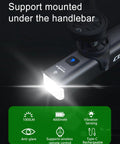 Ultra Bright Rechargeable Bike Light CL1000 mounted under handlebars showcasing 1000LM brightness and features.