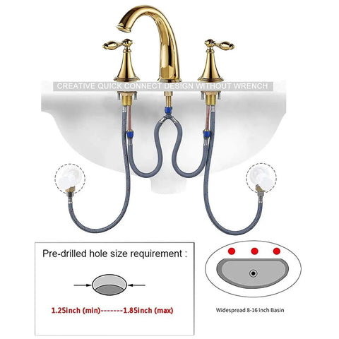 Solid Brass Widespread Bathroom Faucet With High Arc Deck Mount, 3-Hole 2-Handle Lavatory Faucet, Ceramic Valve, Nickel Plated Finish
