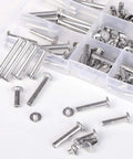 Premium Grade 90 Piece 304 Stainless Steel Chicago Binding Screw Kit With Phillips Cross Heads Across Nine Sizes in a clear storage box.