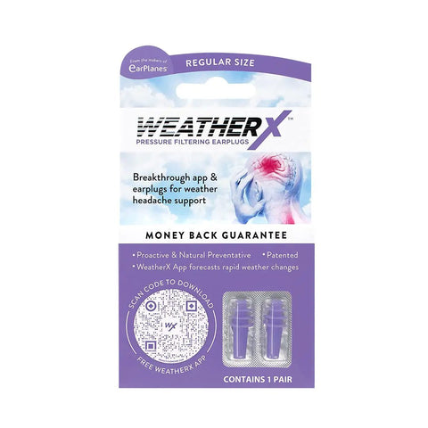 Headache Prevention Earplug With Pressure Filtering Tech For Barometric Weather Shifts Keeps You Chill And Focused Free Alert App Download Included Regular 1 Pack Purple All Day Comfort packaging