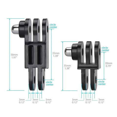 Dimensions of Adjustable 3 Way Pivot Arm Mount With Long And Short Straight Joints For GoPro Hero 13 To 1 And AKASO Campark