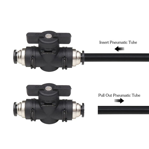 Five Sixteenth Inch Push Connect Valve For Air And Water No Fuss Install Quick Connect Tube Fittings with pneumatic tube inserted