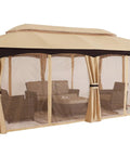 10x20 Outdoor Gazebo with Mosquito Netting, all weather steel frame canopy for shade and rain, beige color, installed view