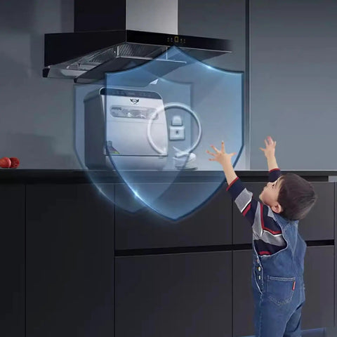Child reaching for Installation Free Compact Desktop Dishwasher With Slick Pull Out Tray And Heavy Duty Triple Filter Zero Plumbing Drama.