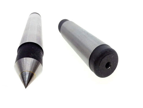 MT2 Morse Taper Dead Center for Lathes and Milling Machines 100mm Length Alloy Silver Tone Black shown in front and rear view