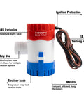 1100 GPH 12V Submersible Workhorse Bilge Pump With One And One Eighth Inch Outlet Non Automatic Quiet Marine Water Pump