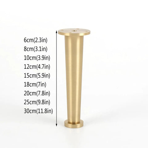 Brass Furniture Feet Set Of 4 with adjustable legs showing height options for sofas, cabinets, and coffee tables.