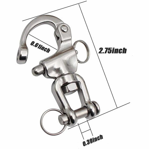 Four Pack Snap Shackle For Sailing Halyard And Rigging, 316 stainless steel swivel jaw quick release hook with dimensions