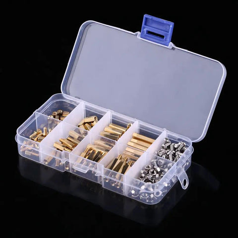 Brass M3 Standoffs And Fasteners Kit: 200 Pcs Of Threaded Spacers, Screws, Nuts For Electronics, 3D Printing, And DIY Projects, Damp-Proof And Tarnish-Resistant Finish For Secure, No-Fuss, Easy Assembly And Durable Builds in storage box