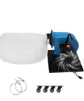 Heavy Duty Shop Dust Collector, 15 Gallon Rolling Dust Extractor with white bag and blue body, 750 Watt motor, fine particle filtration.