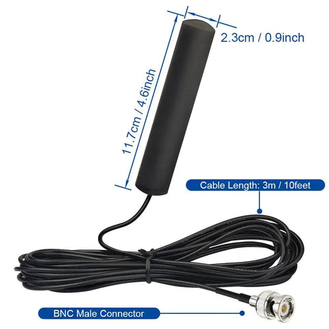 VHF UHF Car Window Adhesive Mount Patch Antenna For Scanner And Ham Radio, BNC Male Connector, 20MHz To 1300MHz, black cylinder with cable