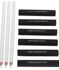 White Charcoal Pencils Carbon Drawing Set 9 Pieces for Sketching and Illustration Expressive Lines Deep Bold Tones