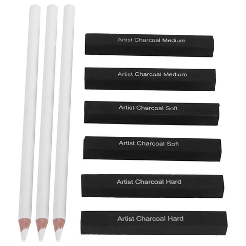 White Charcoal Pencils Carbon Drawing Set 9 Pieces for Sketching and Illustration Expressive Lines Deep Bold Tones
