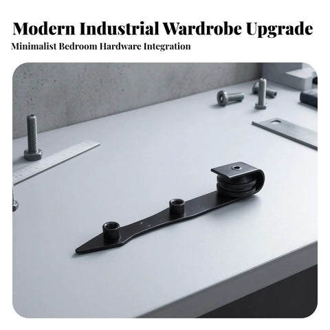 Slick Rolling Matte Black Barn Door Rollers With Three Threaded Mounting Posts For Straight Up Solid Interior Sliding Doors And Dead Quiet Tapered Hardware on a gray surface.