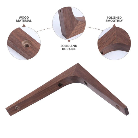Built Like A Tank Walnut Wood Corner Shelf Brackets For Wall Mounted Displays Heavy Duty Support Braces showing polished hardwood detail.