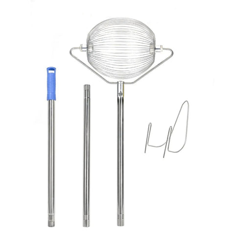 Extendable Forty Eight Point Five Inch Golf Ball Collector And Table Tennis Ball Retriever with stainless steel handle and rotating grip
