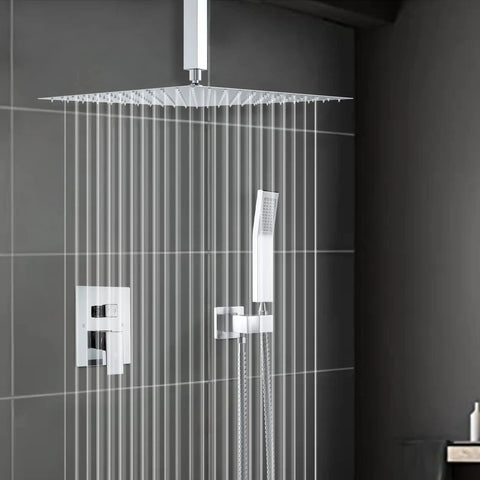 Rainfall Shower System With 10 Inch Chrome Shower Head And Handheld Sprayer Ceiling Mounted Faucet Set Solid Brass Body 304 Stainless Steel Nozzles Easy Clean Mineral Rinse Two Function Spa Style Bathroom Upgrade