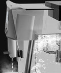 Side view of fully automatic coffee machine with built-in burr grinder and grind and brew system, 1200W power, in black.