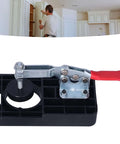 35mm/1.4in hinge boring jig kit with red-handled clamp on black base for hinge hole drilling